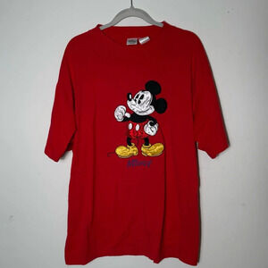 Vintage Disney Mickey Quilted‎ Appliqued  Red Mickey Mouse T Shirt Size XL